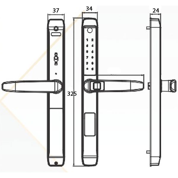 kích thước Khóa cửa nhôm Kassler KL-599TD Champage Gold App Remote