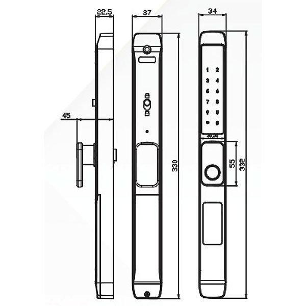 kích thước Khóa cửa nhôm Kassler KL-599TN Plus Black App Remote