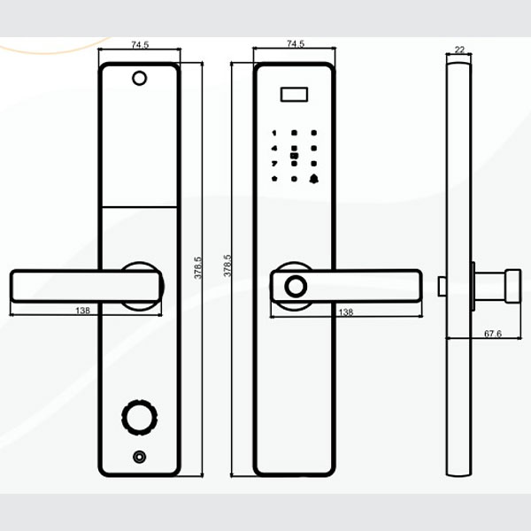kích thước Khóa điện tử Kassler KL-608 CNC Copper APP