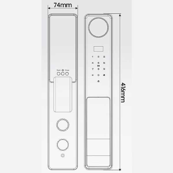 kích thước Khóa điện tử Kassler KL-809 CNC Black App Remote