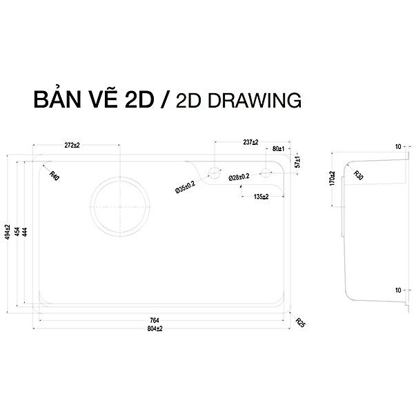 Kích thước Chậu rửa bát HARU Series KH8050FS Basic