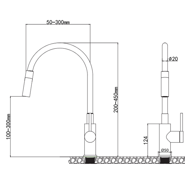 Kích thước Vòi rửa chén Kluger KLF0015W