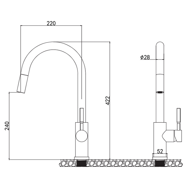 Kích thước Vòi rửa chén Kluger KLF0031SC