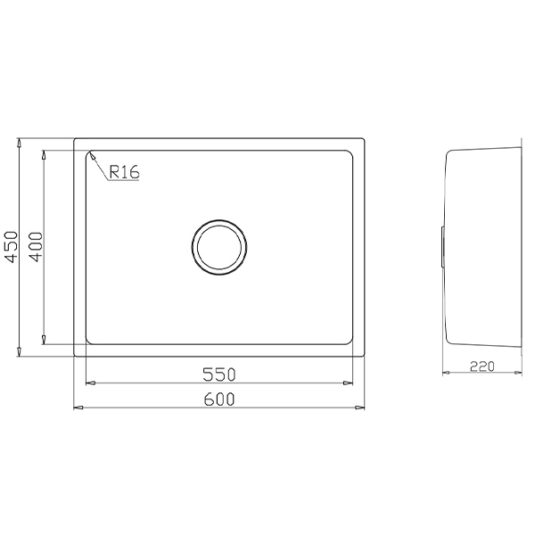 Kích thước Chậu rửa bát Kluger CUBE Series KU6045FS Basic