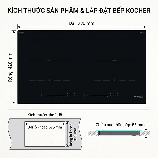 Kích thước Bếp từ Kocher X-NANO 6 PRO