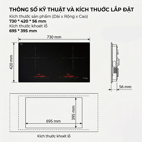Kích thước BẾP TỪ Kocher X-NANO 7