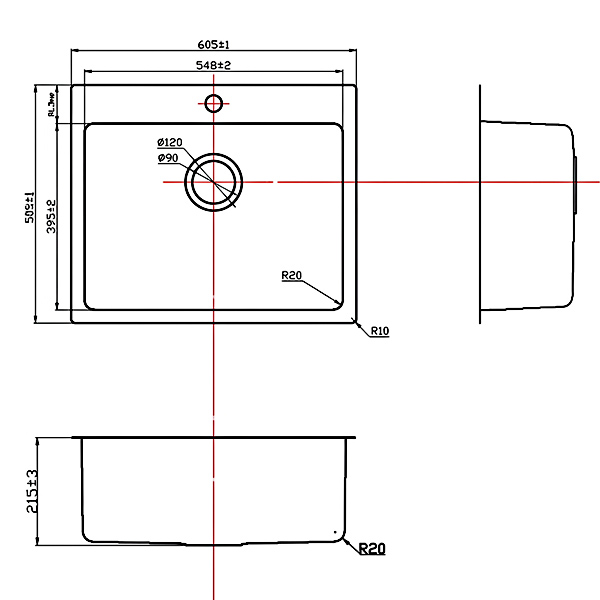 Kích thước Chậu rửa chén Konox Neron 600T