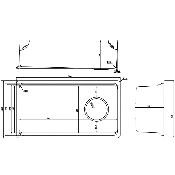 Kích thước Chậu rửa chén Konox TARI 780SM