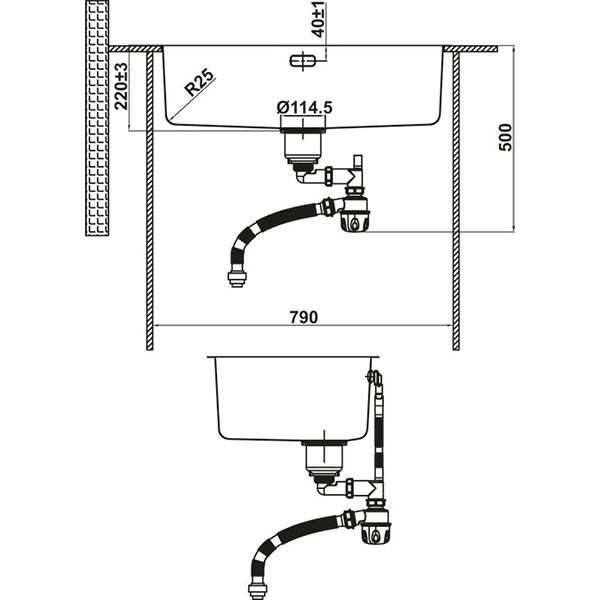 size dưới chậu Chậu rửa chén Hafele 567.24.483