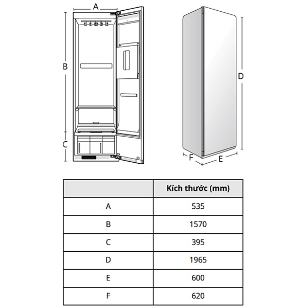 Kích thước Tủ chăm sóc quần áo LG SC5MBR80H