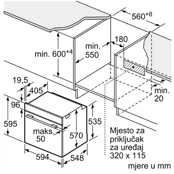 kích thước Bosch HBG7241B1 series 8