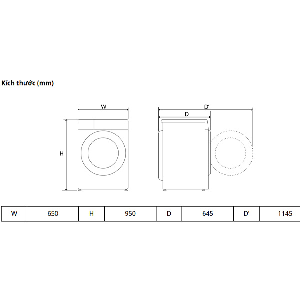 Kích thước Máy giặt LG F2515SNTG