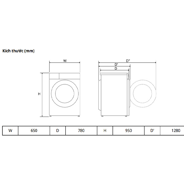 Kích thước Máy giặt LG F2520SNTKA