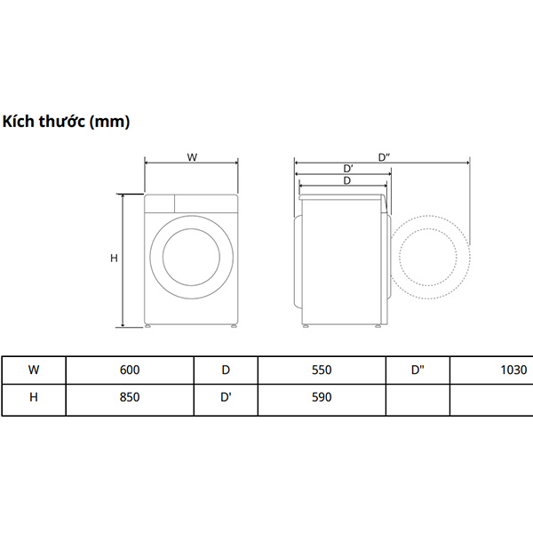 Kích thước Máy giặt sấy LG FB1209S6W