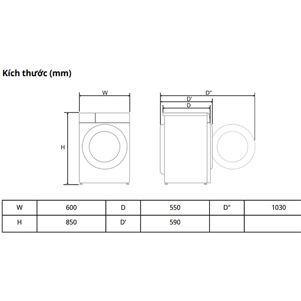 Kích thước Máy giặt LG FB1209S6W1