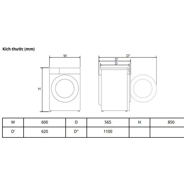 kích thước Máy giặt LG FV1409S4M1