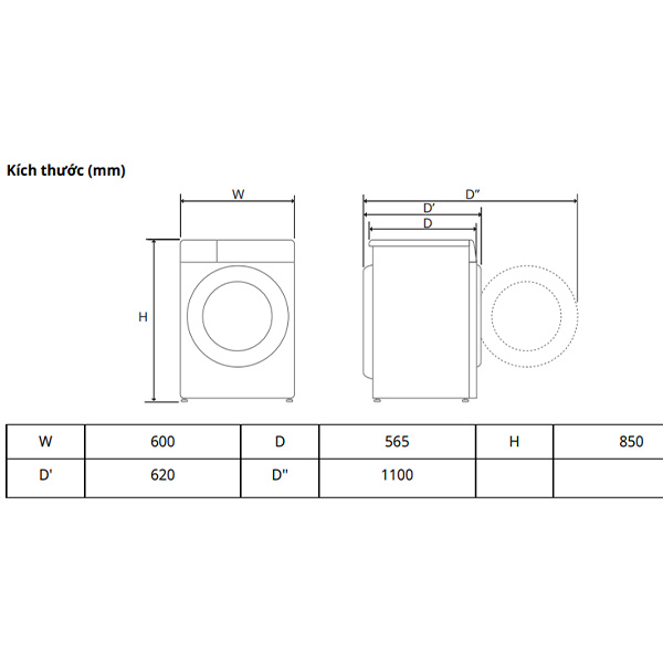 Kích thước Máy giặt LG FV1410S4M1