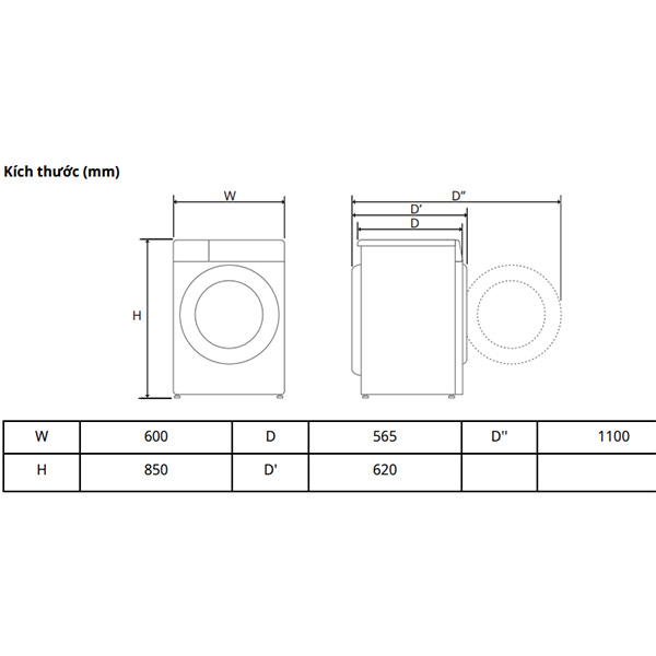 Kích thước Máy giặt LG FV1412S3B