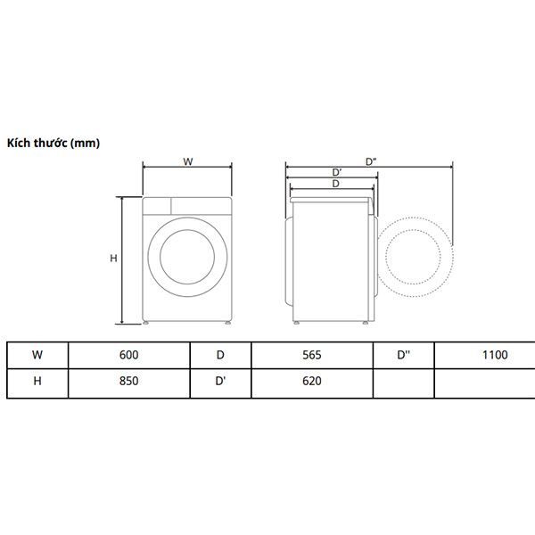 Kích thước Máy giặt LG FV1412S3BA