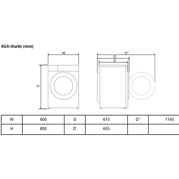 kích thước Máy giặt sấy LG FV1413S3WA