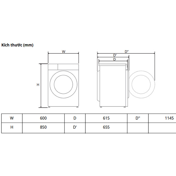 Kích thước Máy giặt  LG FV1413S4W