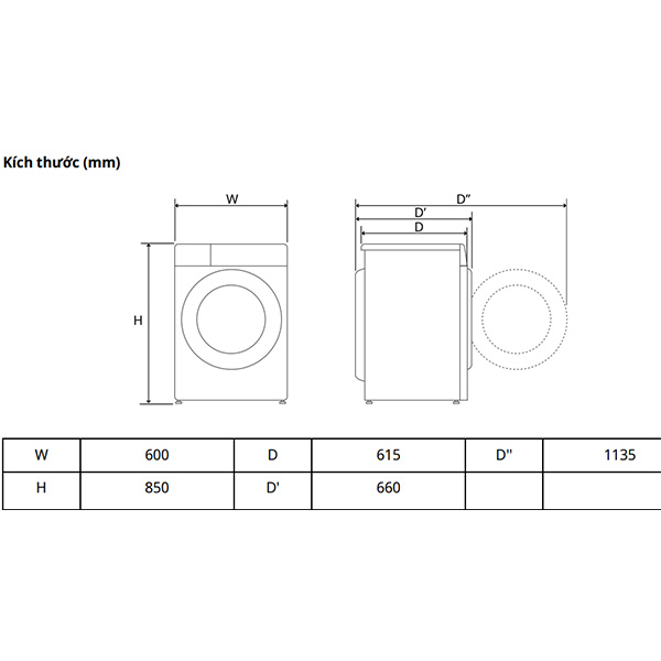 kích thước Máy giặt LG FX1414S3KA