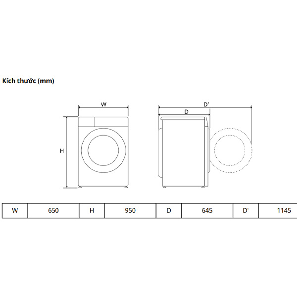 kích thước Máy giặt LG F2515RNTG