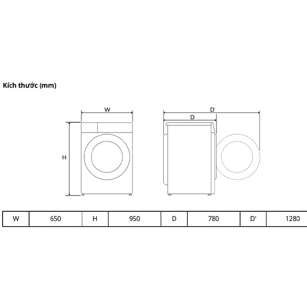 Kích thước Máy giặt sấy LG F2517RNTG