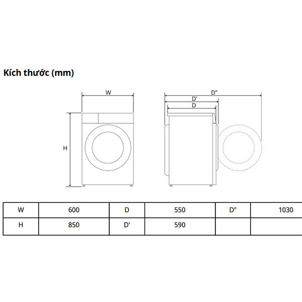 Kích thước Máy giặt  sấy LG FB1209D5M