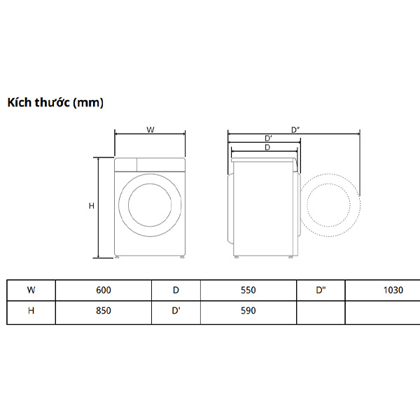 Kích thước Máy giặt sấy LG FB1209D5W