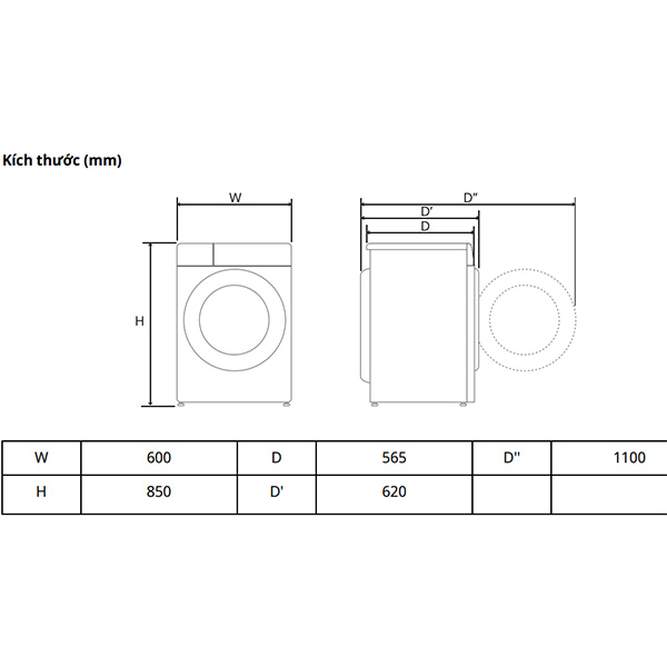 Kích thước Máy giặt sấy LG FV1410D4M1