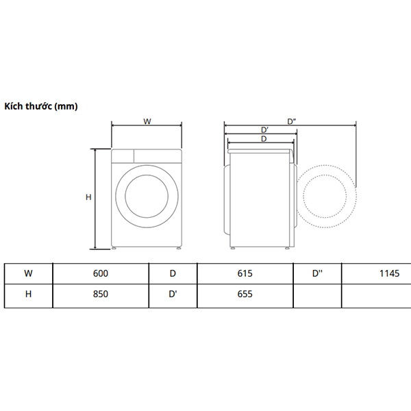 Kích thước Máy giặt sấy LG FV1413H3BA