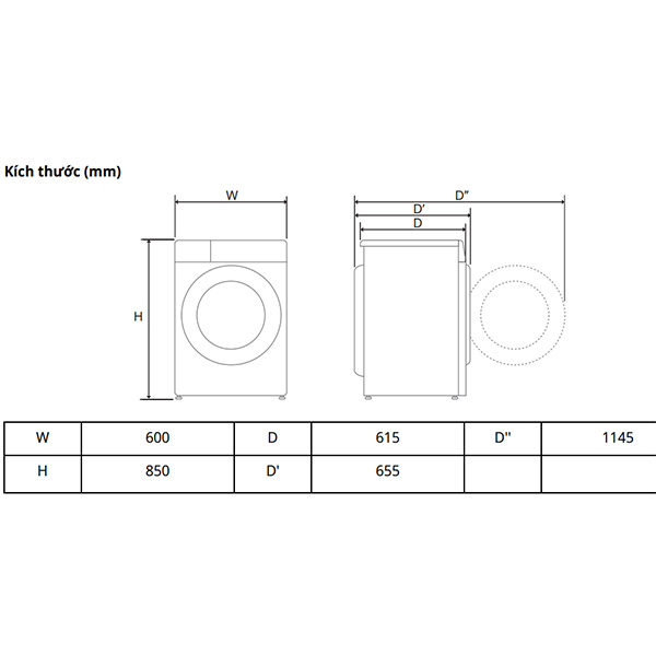 Kích thước Máy giặt sấy LG FV1414H3BA