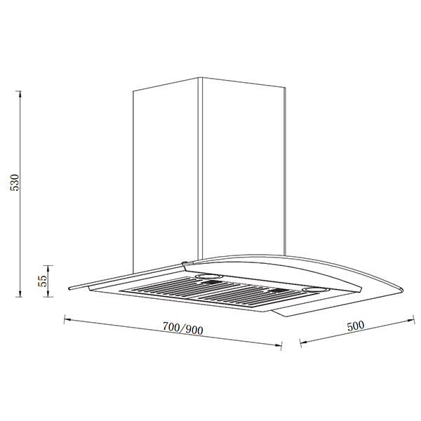 Kích thước Máy hút mùi áp tường Grandx GX H90C55