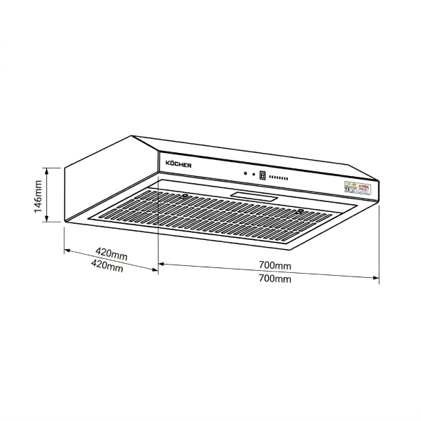 Kích thước Máy hút mùi Kocher  K-6070PRO