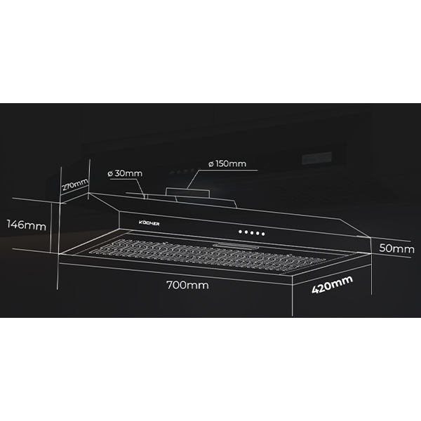 Kích thước máy hút mùi Kocher K-6070V