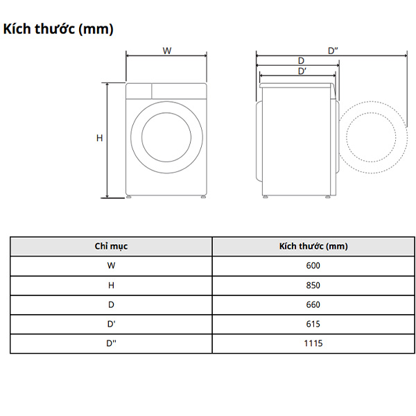 Kích thước Máy sấy LG DVHP50P