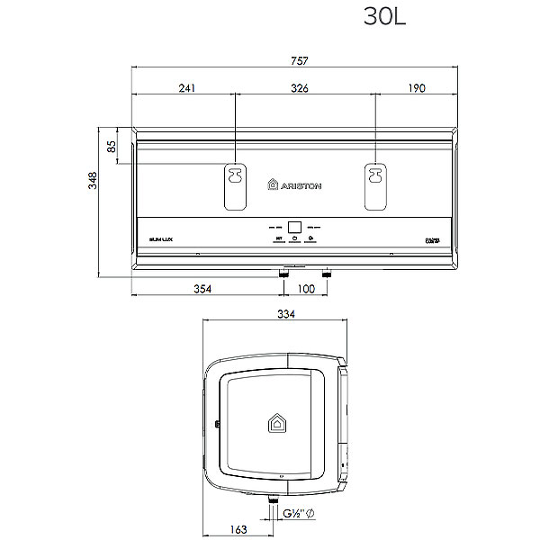 kích thước Máy nước nóng Ariston SLIM3 LUX 30L