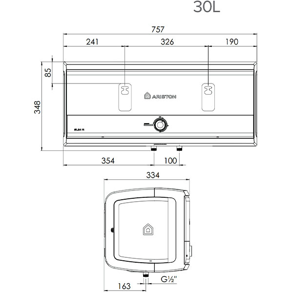 kích thước Máy nước nóng Ariston SLIM3 30 R VN