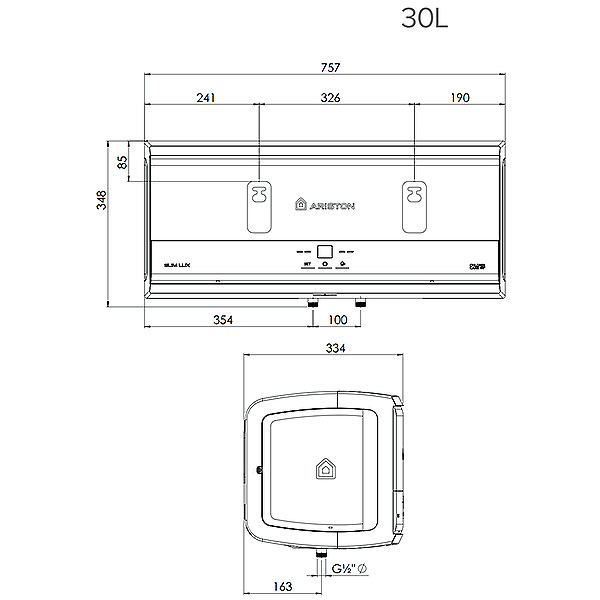 kích thước Máy nước nóng Ariston SLIM3 Top Wifi 30L
