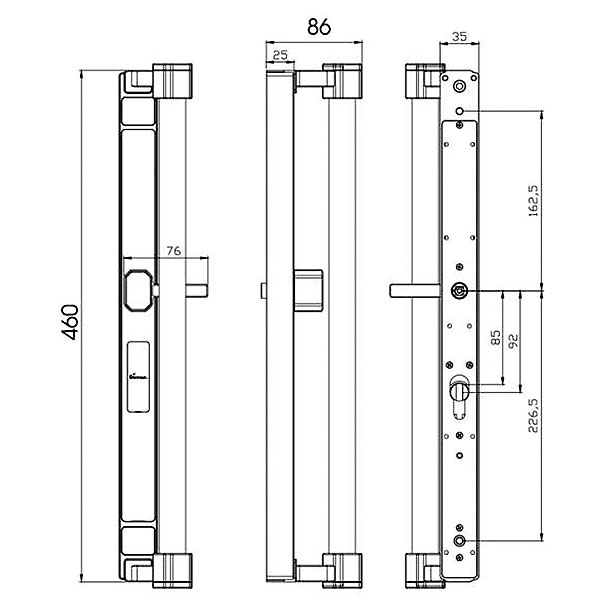 kích thước Tay đẩy khóa đại sảnh biệt thự Demax GL808 BN LUX