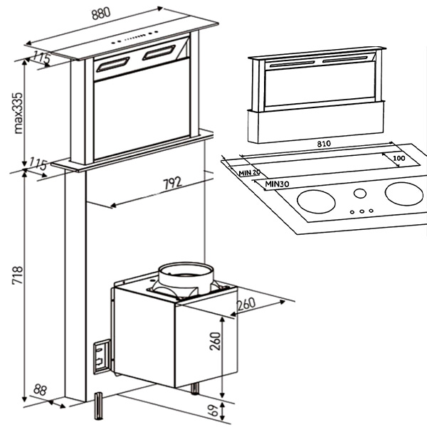 Kích thước Kocher TESLA CXW-199DW  Kích thước Kocher TESLA CXW-199DW