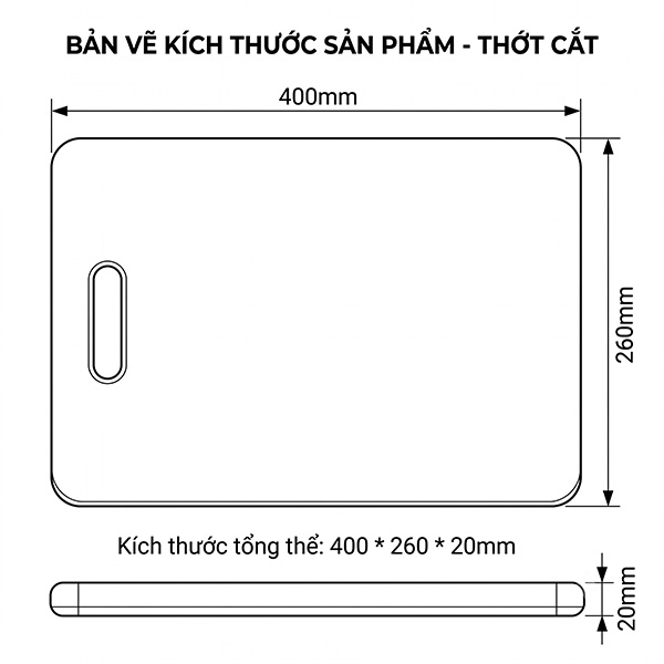 Kích thước Thớt nhựa GrandX GXC02