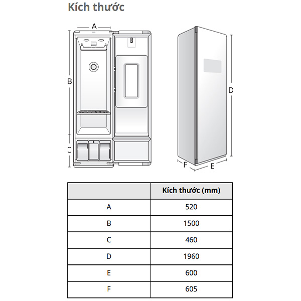 Kích thước Tủ chăm sóc quần áo LG S5BOC