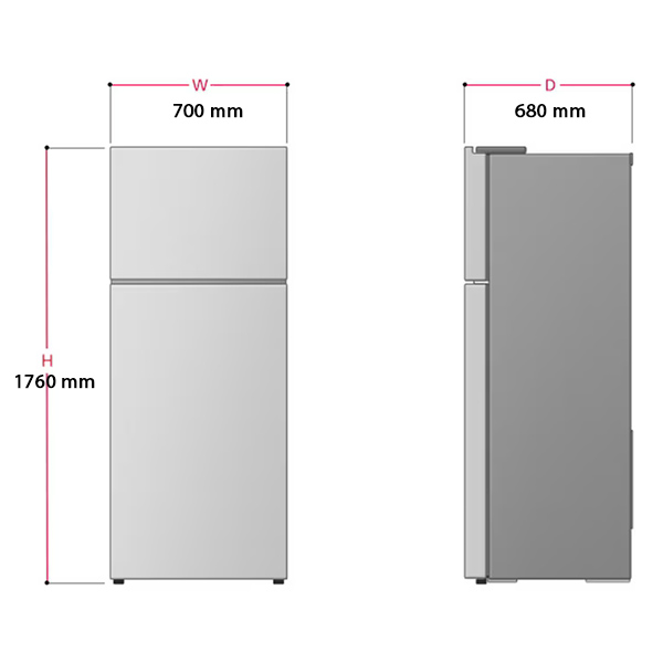 Kích thước Tủ Lạnh Ngăn Đá Trên LG GN-H392BL
