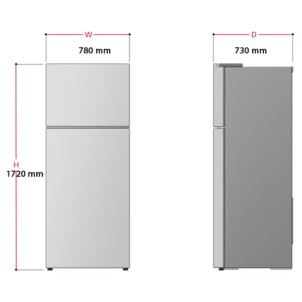 kích thước Tủ Lạnh Ngăn Đá Trên LG GN-D602BL