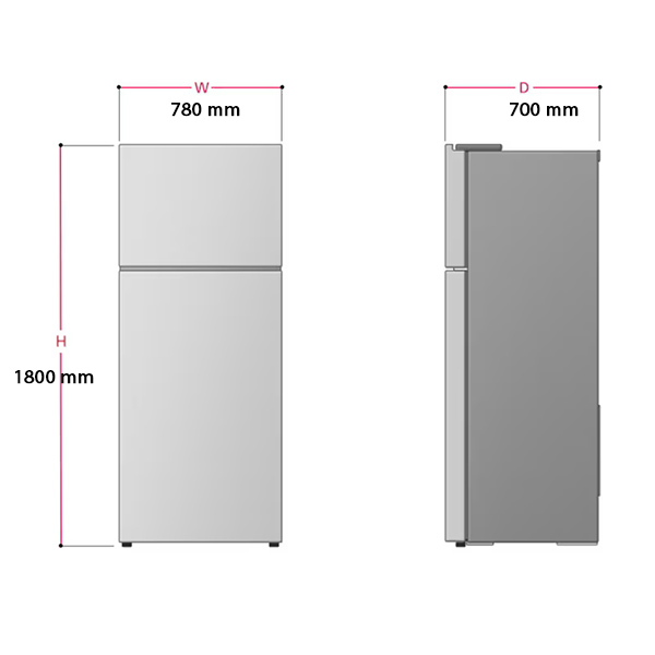 kích thước Tủ Lạnh Ngăn Đá Trên LG GN-L702GB