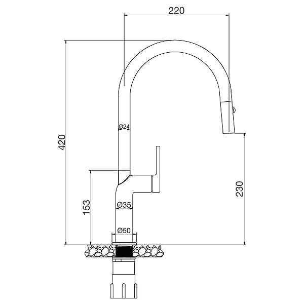 Kích thước Vòi rửa chén Malloca K2203-CR