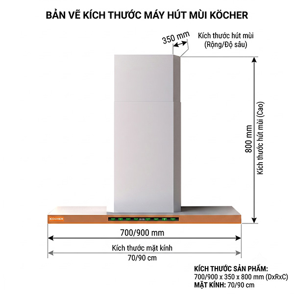 Kích thước Máy hút mùi Kocher LUVIA PREMIUM 900