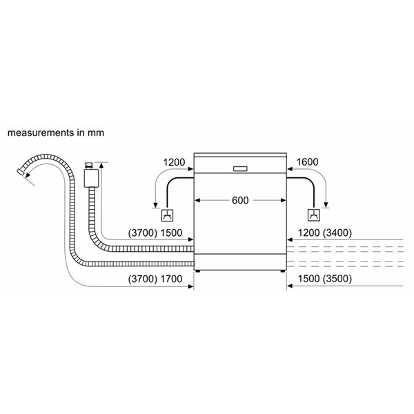 kích thước ống thoát Bosch SMS4HMI07E  series 4